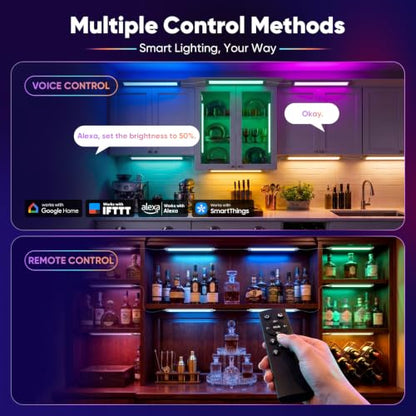 VST 6Pack RGB Under Cabinet Lighting with Adjustable White LightShelves | Ultra-Thin LED Light Bars, APP & Voice Control (Alexa/Google), Remote & Button Control, Linkable Lights for Kitchen Cabinets