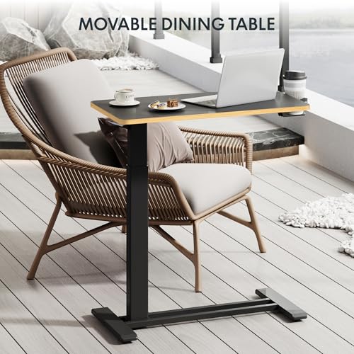 FLEXISPOT H7 28" Pneumatic Height-Adjustable Overbed Table with Wheels - color: Black Maple, size: Small
