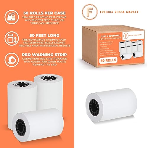 Thermal Credit Card Paper Rolls Printer Paper Receipts 2 1/4" X 50' for Popular Credit Card Machines POS and Cash Registers BPA Free 50 Rolls (CORE 50 Rolls) - size: 2 1/4" x 50'