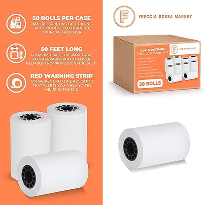 Thermal Credit Card Paper Rolls Printer Paper Receipts 2 1/4" X 50' for Popular Credit Card Machines POS and Cash Registers BPA Free 50 Rolls (CORE 50 Rolls) - size: 2 1/4" x 50'