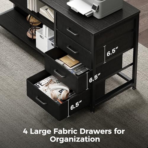 AODK 61 Inch L Shaped Computer Desk with 4 Drawers, LED Lights, Black - color: Black, size: 61 inches