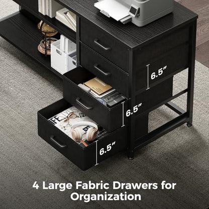 AODK 61 Inch L Shaped Computer Desk with 4 Drawers, LED Lights, Black - color: Black, size: 61 inches