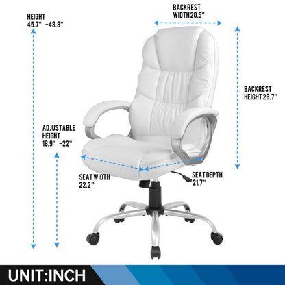 Office Chair Computer High Back Adjustable Ergonomic Desk Chair Executive PU Leather Swivel Task Chair with Armrests Lumbar Support (White) - color: White, style: without massage