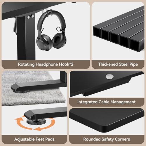 Standing Desk, 48 x 24 Inches Electric Height Adjustable Desk, Sit Stand up Desk, Memory Computer Home Office Gaming Desk with 3 Preset Heights, Wood Table Cable Management Box, Black - color: Black, size: 48 x 24 inch