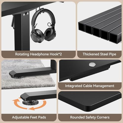 Standing Desk, 48 x 24 Inches Electric Height Adjustable Desk, Sit Stand up Desk, Memory Computer Home Office Gaming Desk with 3 Preset Heights, Wood Table Cable Management Box, Black - color: Black, size: 48 x 24 inch