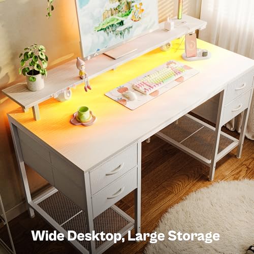 Huuger 47 inch Computer Desk with Power Outlets & 4 Drawers - color: White, size: 47 Inch