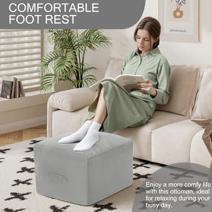 MeMoreCool Square Stuffed Pouf Ottoman Foot Rest, Floor Pouf Foot Stool with Foam Chunk Filling, Soft Stuffed Ottoman Footrest for Living Room, Light Grey - color: Grid Light Grey