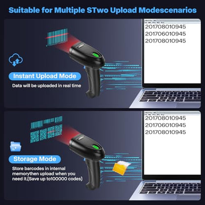 Bluetooth 1D&2D Barcode Scanner, 3-in-1 Bluetooth & USB Wired & 2.4G Wireless QR Barcode Reader, PDF417 Data Matrix Handheld Bar Code Scanner Work with Windows, Android, iOS (TM-10B) - color: Blue