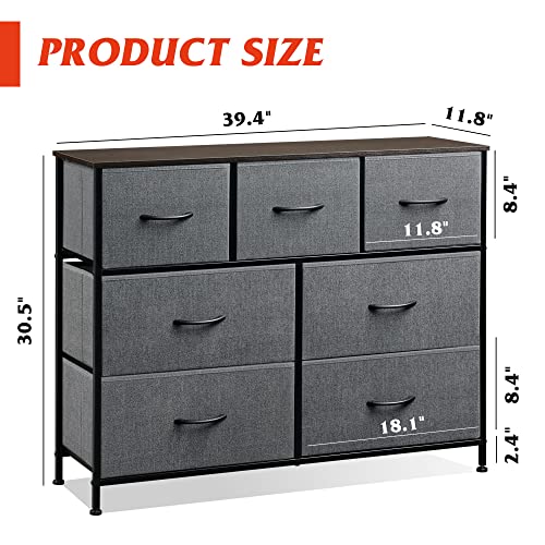 WLIVE 7 Drawer Dresser TV Stand, Entertainment Center, Media Console Table with Metal Frame and Wood Top for TV up to 45 inch, Chest of Drawers for Bedroom, Living Room, Dark Grey - color: Dark Grey