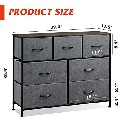 WLIVE 7 Drawer Dresser TV Stand, Entertainment Center, Media Console Table with Metal Frame and Wood Top for TV up to 45 inch, Chest of Drawers for Bedroom, Living Room, Dark Grey - color: Dark Grey
