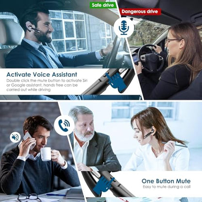 Bluetooth Headset, Wireless Headset with Mic, Bluetooth Headsets with Noise Cancelling Microphone & Mute Button for Computer Desk Cell Phones Trucker Home Office Work