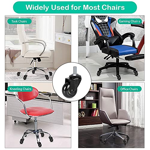 Hirate 2 inch Office Chair Casters Wheel with 3/8"-16UNC Threaded Stem | Set of 5 with Nylon Nuts, Heavy Duty, Desk Gaming Chair Caster Replacement, Smooth & Quiet Rolling for Hardwood Floors - size: 2 inch