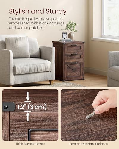 VASAGLE File Cabinet, Filing Cabinet with 3 Drawers, Printer Stand, Fit A4, Letter Size, Hanging File Folders, Modern Farmhouse Style, for Home Office, Maroon Brown UOFC054K02 - color: Maroon Brown, style: 3 Drawers