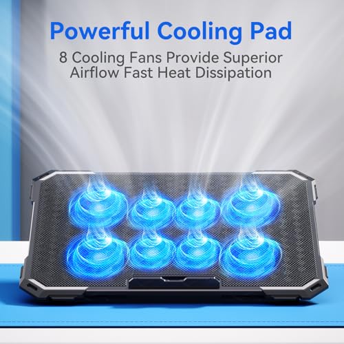 Laptop Cooling Pad with 8 Cooling Fans, Cooling Pad for Laptop Fan 13-15.6 Inch, Laptop Cooler Stand with 6 Height Adjustable, Notebook Cooler Pad with Two USB Port [2025 Version] - size: 8 Fans