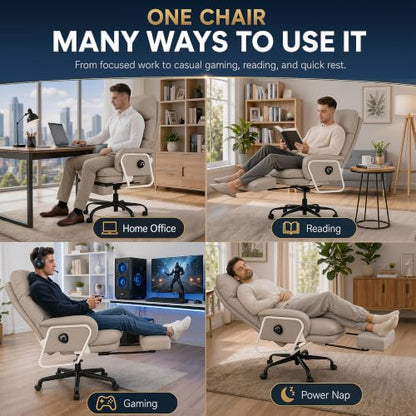 180° Reclining Office Chair with Footrest, PU Leather Desk Chair with 4-Position Backrest and Thick Cushion, Executive Computer Chair for Home Office, Work and Study,Gray - color: Grey