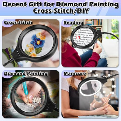 10X 30X Large Floor Magnifying Glass with Light and Stand,36 LED Flexible Gooseneck Floor Magnifying Lamp, Lighted Magnifiers for Reading,Sewing,Crafts,Painting,DIY,Close Work,Repair
