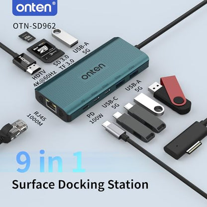 Surface Docking Station. 12-in-1 Docking Station for Microsoft Surface Pro 9/8/X/7/6/5/4/3, Surface Laptop 5/4/3/2/1,Surface Laptop Go 3/2/1, Surface Book 3/2/1, PD Charger Required.