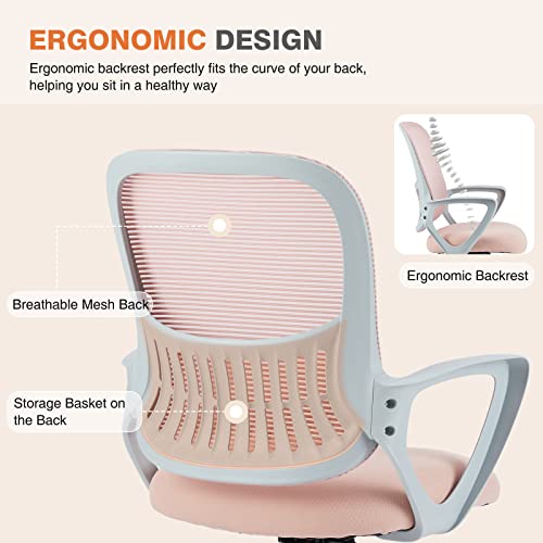 Sweetcrispy Ergonomic Home Office Desk Chair, Managerial Executive Chair - color: Pink, size: 18.5"D