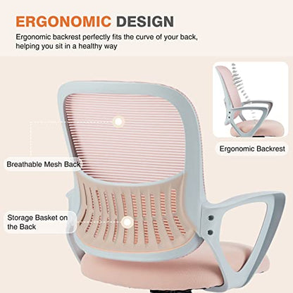 Sweetcrispy Ergonomic Home Office Desk Chair, Managerial Executive Chair - color: Pink, size: 18.5"D