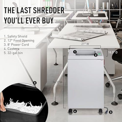 IDEAL 3104 P4 Cross Cut Commercial Office Paper Shredder 32 Gallon | P4 cross cut paper shredder for 10 to 12 users with 22 to 25 sheet capacity 32 gallon bin and 12 inch feed opening - size: 25 Sheets, style: P-4 Security