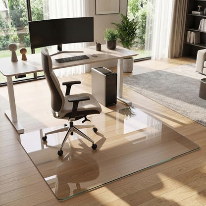 36"x48" Tempered Glass Chair Mat for Hardwood Floor & Carpet | 0.2" Thick Heavy-Duty Tempered Glass With 4 Non-Slip Pads, Smooth Rolling Surface Protects Floors From Scratches And Cracks - size: 36" x 48"