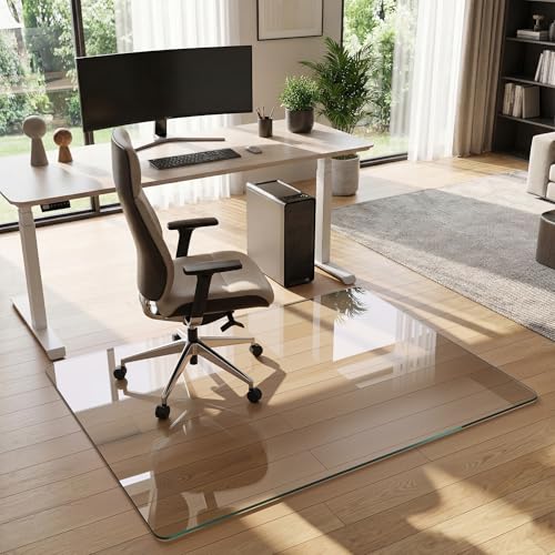 36"x48" Tempered Glass Chair Mat for Hardwood Floor & Carpet | 0.2" Thick Heavy-Duty Tempered Glass With 4 Non-Slip Pads, Smooth Rolling Surface Protects Floors From Scratches And Cracks - size: 36" x 48"