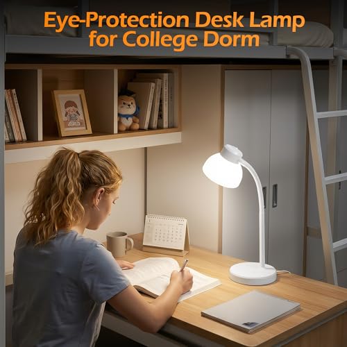 Desk Lamps for Home Office,Small LED Reading Lamp,5000K Eye-Care Desk Light | Desk Lamps for College Dorm, Kids Study Table, Bedroom , Flexible Gooseneck, Compact Small Table Lamp, Space-Saving Design - color: White