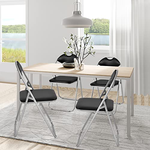 GIANTEX 6-Pack Folding Chairs Set - Waiting Room Chairs with Padded Seats and Carrying Handle for Desks Home Office Steel Guest Reception Party Poker Stackable Conference Chairs Pack of 6