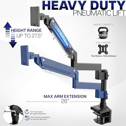 VIVO Premium Aluminum Tall Extended Monitor Arm for Ultrawide Monitors up to 49 inches and 33 lbs, USB Single Desk Mount Stand, Pneumatic Height Adjust, Max VESA 100x100, Black, STAND-V101GTU - size: tall, style: USB
