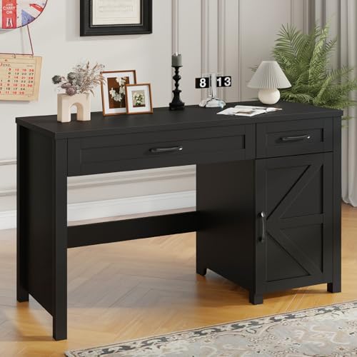Halitaa Farmhouse 47" Executive Desk with Storage Cabinet, Pure Black | Computer Desk with Drawers ,Workstation Computer Desk for Home Office and Study - color: Pure Black, size: 47''W with Cabinet