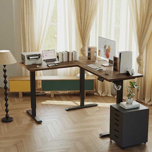 Agilestic L Shaped Standing Desk Adjustable Height, 59 Inch, Dark Walnut - color: Dark Walnut, size: 59 x 48 Inch