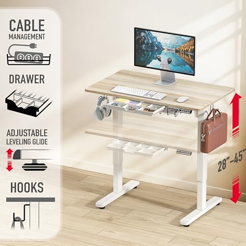 SHW 40-Inch Electric Height Adjustable Standing Desk w/Drawer, Maple - color: Maple, size: 40-Inch