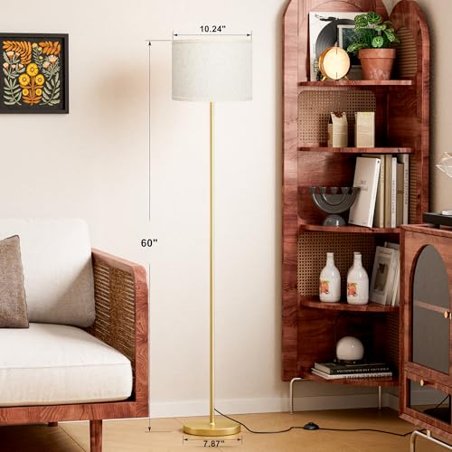 Ambimall 60'' Modern Floor Lamp with Shade, Tall Lamps for Living Room, Bedroom, Office, Dining Room, Beige Shade with Gold Pole(Without Bulb) - color: Beige Gold (1 Pcs), size: 60 Inches(Without Bulb)