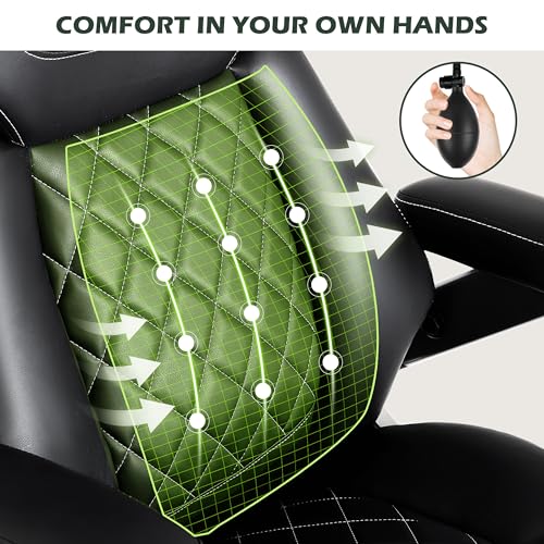 Large Big and Tall Office Chair 650lbs with Thick Spring Cushion, 5D Flip Arm Ergonomic Executive Office Chair Adjustable Lumbar Airbag&Extra Wide, Comfy Padded Heavy Duty Game Chair Dual Rubber Wheel - color: Black