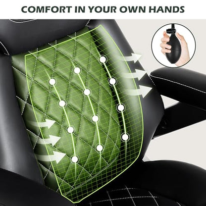 Large Big and Tall Office Chair 650lbs with Thick Spring Cushion, 5D Flip Arm Ergonomic Executive Office Chair Adjustable Lumbar Airbag&Extra Wide, Comfy Padded Heavy Duty Game Chair Dual Rubber Wheel - color: Black