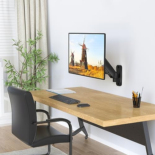 WALI Monitor Wall Mount 27+ inch, Wall Mount Monitor Arm Fits 1 Screen up to 32 inch, Single Monitors Mount Holds up to 19.8lbs, Monitors Arm Max Extension 13.4 inch,(GSWM001S), Black - color: Black (Single), size: Up to 27"