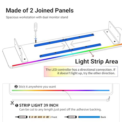 AFOOYO Monitor Stand Riser,31.5-Inch LED Light Wood Computer Monitor Stand with Adjustable Acrylic Legs,Desk Accessories Desktop Organizer Stand for, Computer,Laptop,Printer,PC TV Screen Riser,White