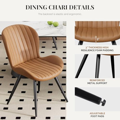 Dining Chairs Set of 6 Modern Fabric Dining Room Chairs Upholstered Dining Chairs with Thick Cushions Metal Legs Armless Back Chair for Kitchen and Living Room Brown - color: Brown (Fabric), size: Set of 6