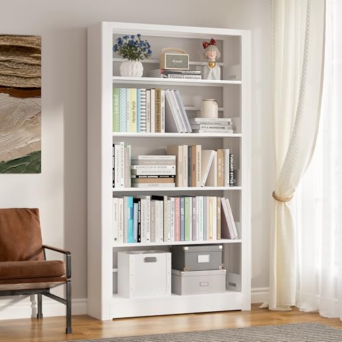 Metal White Bookshelf, 69" Tall Bookshelf with Adjustable Shelves, 5 Shelf Bookcase, Large Bookshelves and Bookcases, Book Shelf Organizer for Home Office, Library, Bedroom, Living Room - color: White, size: 69" Heavy