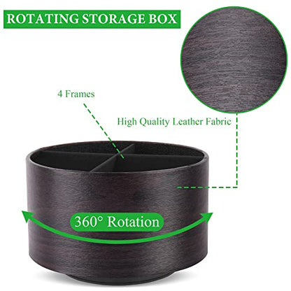 Round Leather Art Supply Organizer,Remote Control Holder,360 Degree Spinning,Multi-Functional Pencil Holder,4 Compartments Desktop Stationary Organizer(1-Dark Brown2) - color: 1-Dark Brown2