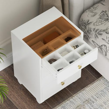 Under Desk Storage, 4 Drawer Small File Cabinet, Chest of Drawer with Glass Top, Mobile Printer Stand with Lockable Wheels for Home Office Study, White