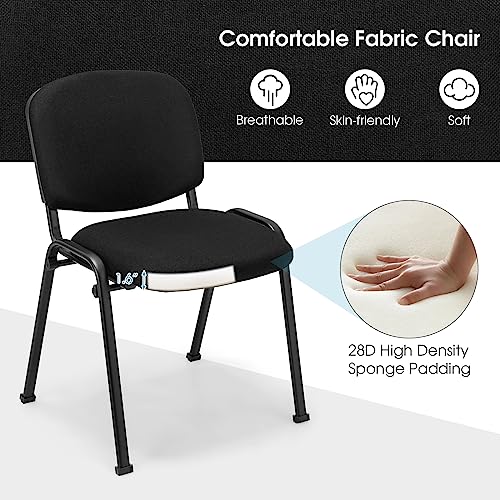 COSTWAY Waiting Room Chairs Set of 2, Stackable Conference Chairs with Upholstered Seat & Back, Ergonomic Office Guest Reception Chairs for Meeting Room, Reception Room, Office, Church, Black