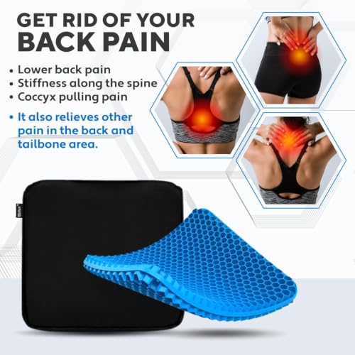 Gel Seat Cushion for Long Sitting, Double Thick, Pressure Relief | Cooling, Soft&Breathable | Sciatica, Hip&Coccyx Pain Relief | Gel Cushion for Office Chair, Home Car, Wheelchair | Anti-Slip - color: Blue