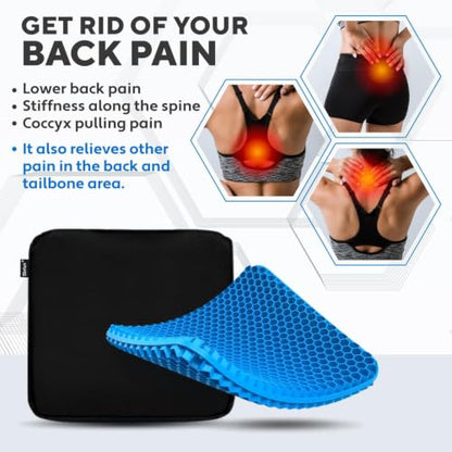 Gel Seat Cushion for Long Sitting, Double Thick, Pressure Relief | Cooling, Soft&Breathable | Sciatica, Hip&Coccyx Pain Relief | Gel Cushion for Office Chair, Home Car, Wheelchair | Anti-Slip - color: Blue