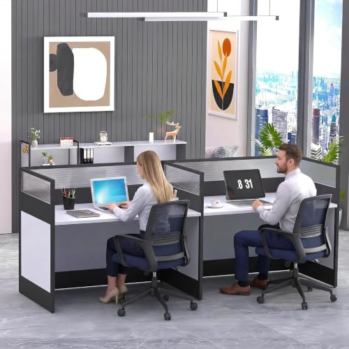 Office Cubicle Desk with Privacy Panels - Modular Office Workstation for 2/4/6/8/10 Person, Wood and Metal Workstation for Business Commercial Workspace,White,2 Person - size: 2 Person