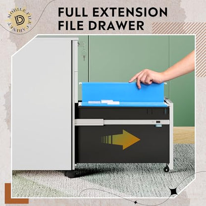 DEVAISE 3 Drawer Slim File Cabinet with Lock, Fully Assembled | Under Desk Metal Filing Cabinet with Wheels for Home Office, Fits Legal/Letter/A4 File, - White - color: White, size: Narrow 17"D x 12"W x 24"H