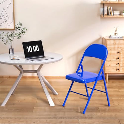 VECELO Metal Folding Chairs 4 Pack, Double Hinged Steel Frame Easy Foldable&Stackable for Office Kitchen Dinning Wedding Patio and Garden - color: Navy Blue