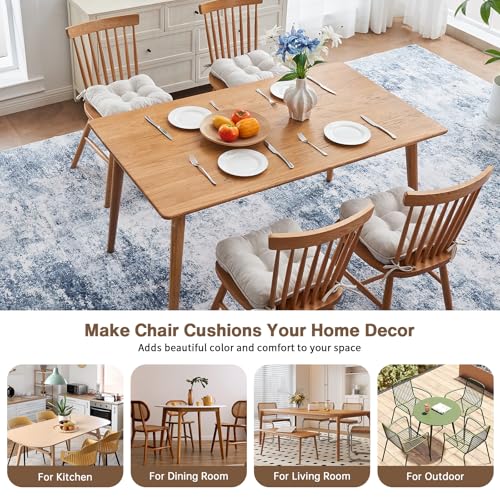 BETU Chair Cushions for Dining Chairs Set of 4,3.5" Thick Kitchen Table Chair Pads with Ties,Non Slip Backing and Covers, Seat Cushion for Dining Room,Bar,Patio Chairs,15.5"X15.5"X3.5",Beige