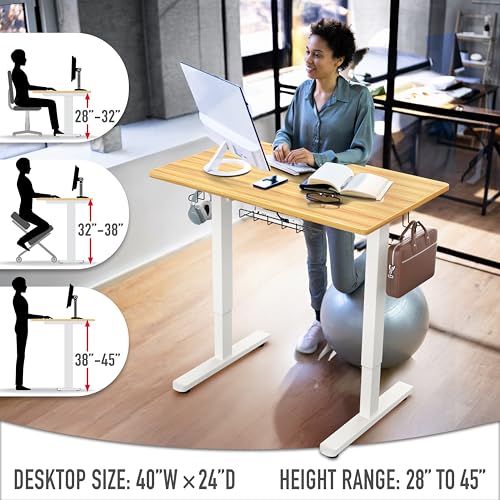 SHW 40-Inch Electric Height Adjustable Standing Desk w/Drawer, Oak - color: Oak, size: 40-Inch
