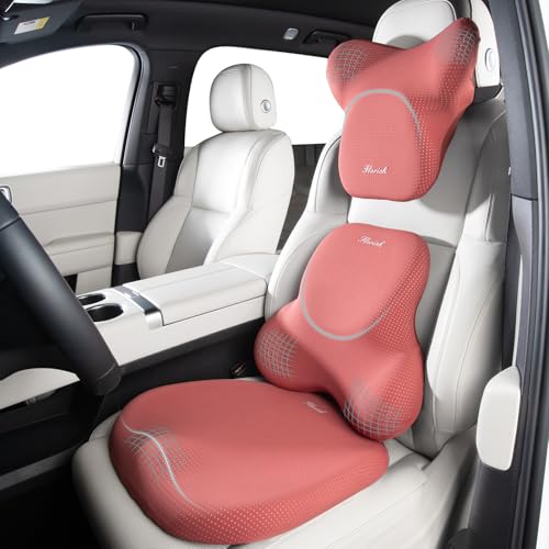 FLORICH Car Seat Cushion and Lumbar Support Pillow for Office Chair Car, Neck Headrest Pillow, Ergonomic Memory Foam, Pressure-Relieving Back Support for Car, Office Chair & Wheelchair – Red - color: Red, size: 3 Pieces